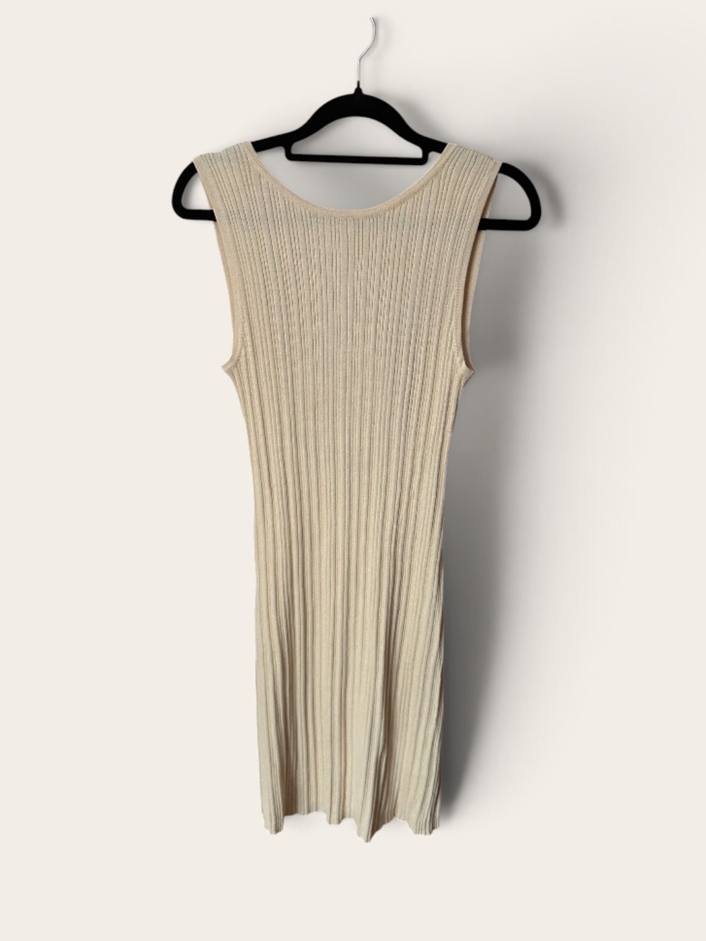 Sleeveless Ribbed Knit Dress in Beige